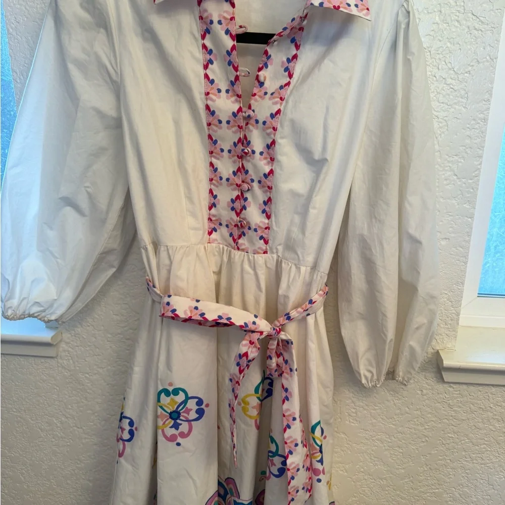 Hermoza Embroidered 100% Cotton Shirt Multi- Floral Cross Stitch Dress  S-Small - Picture 15 of 17